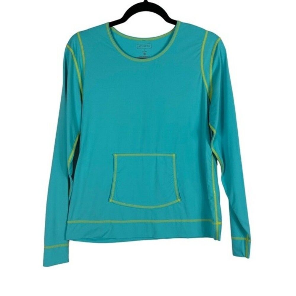 Athleta Long Sleeve Top Aqua Blue & Green L
